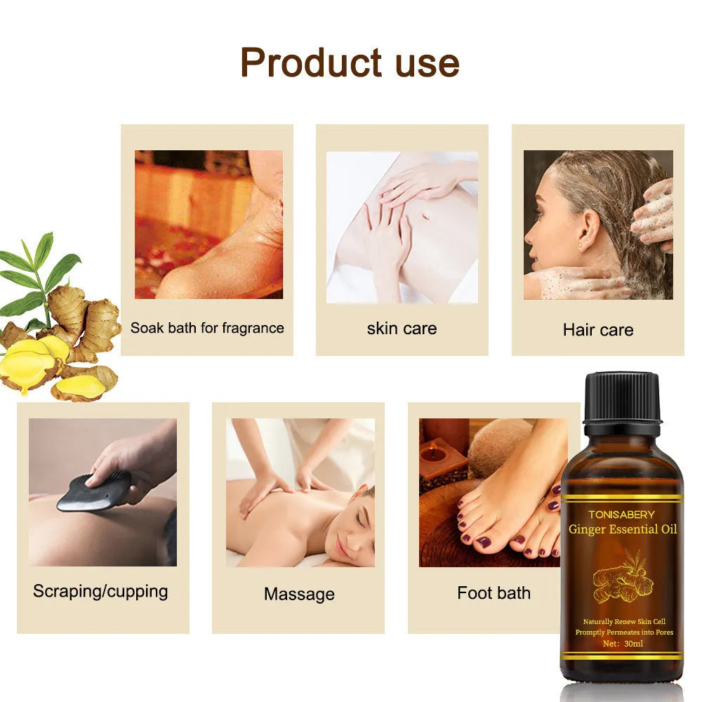 30 ml ginger massage essential oil bottle for whole body care with natural plant extraction