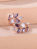 Copper leaf-shaped ring with an adjustable band, shown in a platinum sapphire blue finish.
