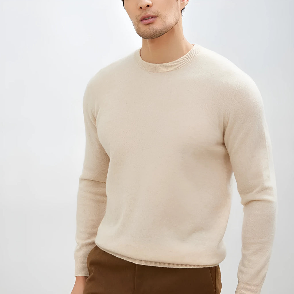 Men's long sleeve pullover sweater in solid colour, fine yarn knit, thickened for autumn and winter business casual wear.