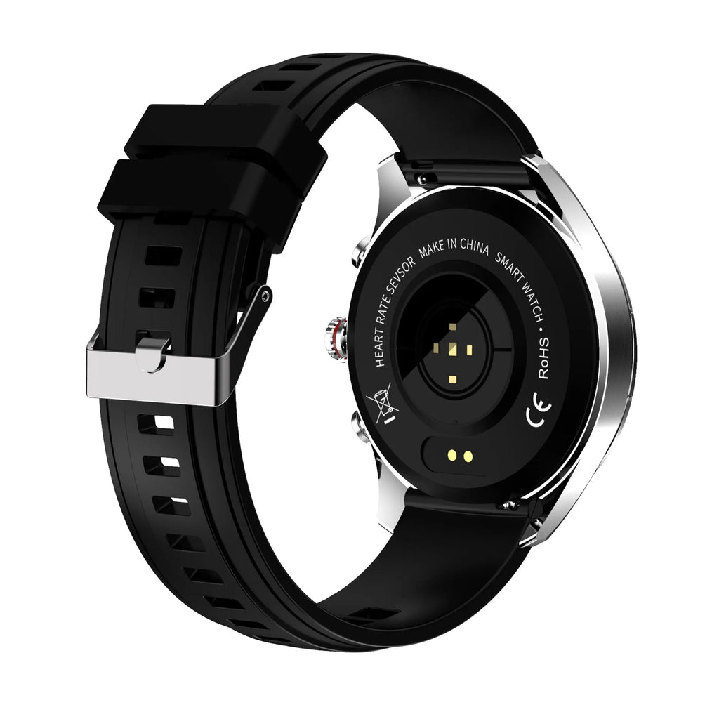 Men's smart bracelet watch with zinc alloy screen and silicone wristband in black, blue, or grey colours