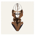 Gold handmade flower halter hollow out one-piece swimsuit for swimming and wading sports