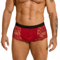 Men's black lace briefs with hollow-out see-through design on mannequin