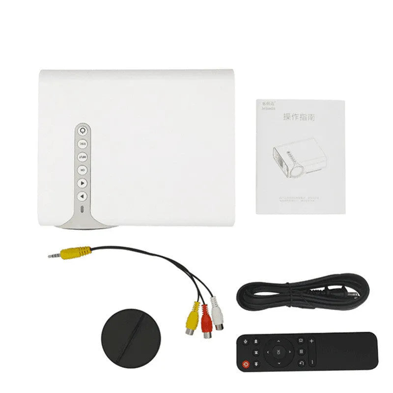 Black YG530 mini wireless mobile phone projector showing a projected image on a wall.