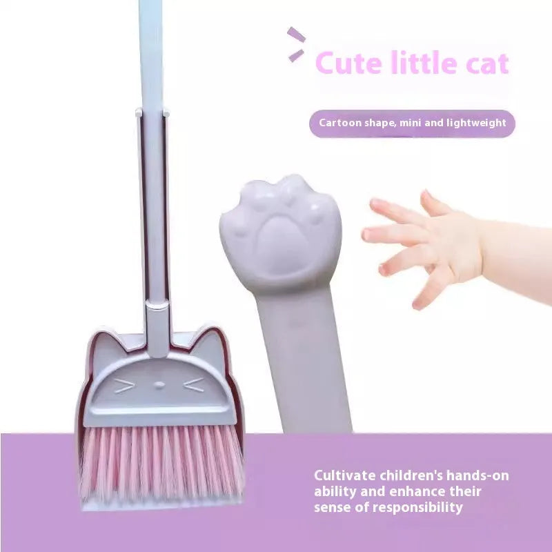 Rotating broom and dustpan combination set in plastic construction with long handle