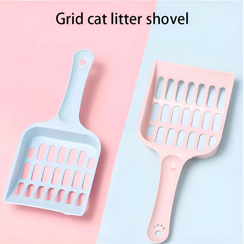 Plastic cat litter scoop in blue colour showing measurements of 20cm length and 9cm width