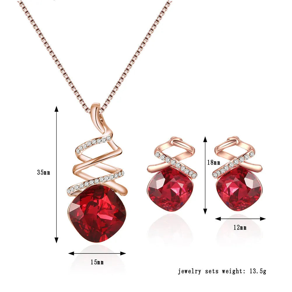 Women's alloy bridal jewellery set with adjustable necklace and matching diamond-processed earrings.