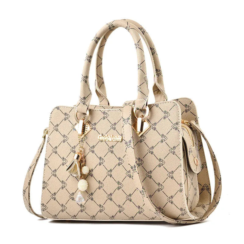 Women's geometric print PU leather messenger bag with zip closure showing internal card slots and pockets.