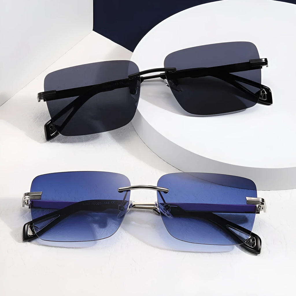 Frameless square sunglasses retro for men and women with gold plated finish and 6mm zircon stone in platinum white