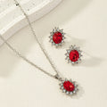 Sunflower zircon ear stud and necklace set in alloy electroplated finish, shown in colour option, on women