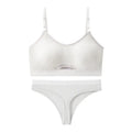 Beauty back sports bra and briefs set in contrasting colour with moulded cup and fixed shoulder straps.
