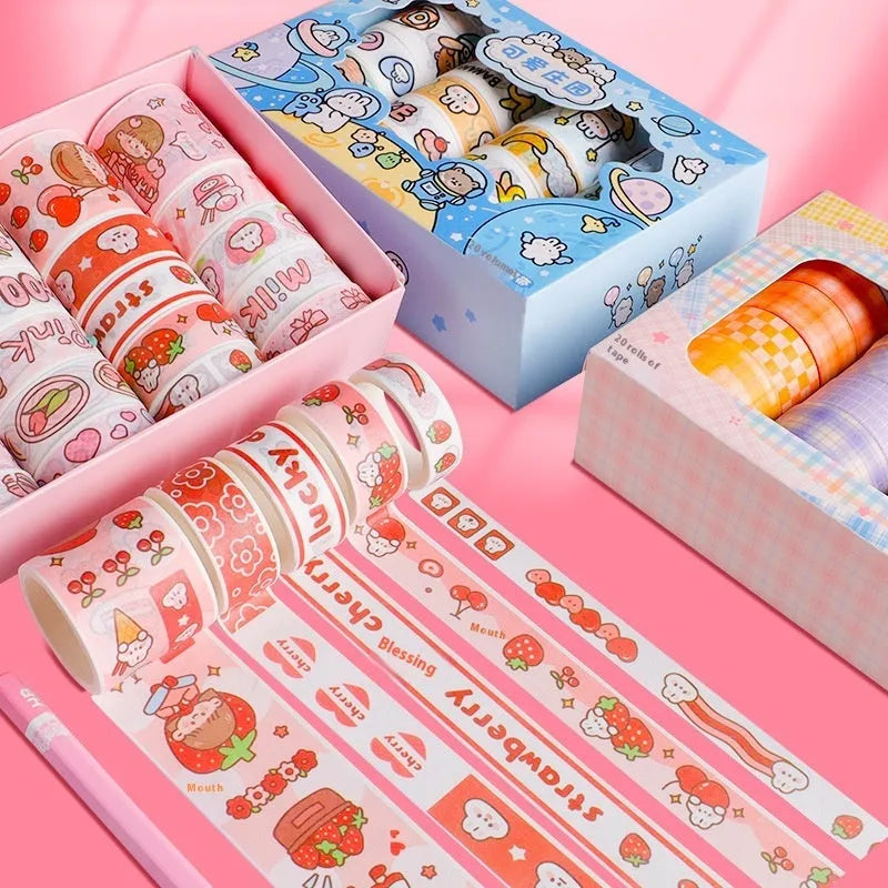 Cartoon journal sticker and adhesive paper tape film set with Cute Manor design on white background