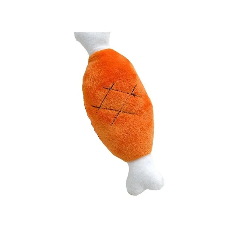 Plush chicken leg dog chew toy with squeaker, soft fabric and PP cotton, for small and medium dogs