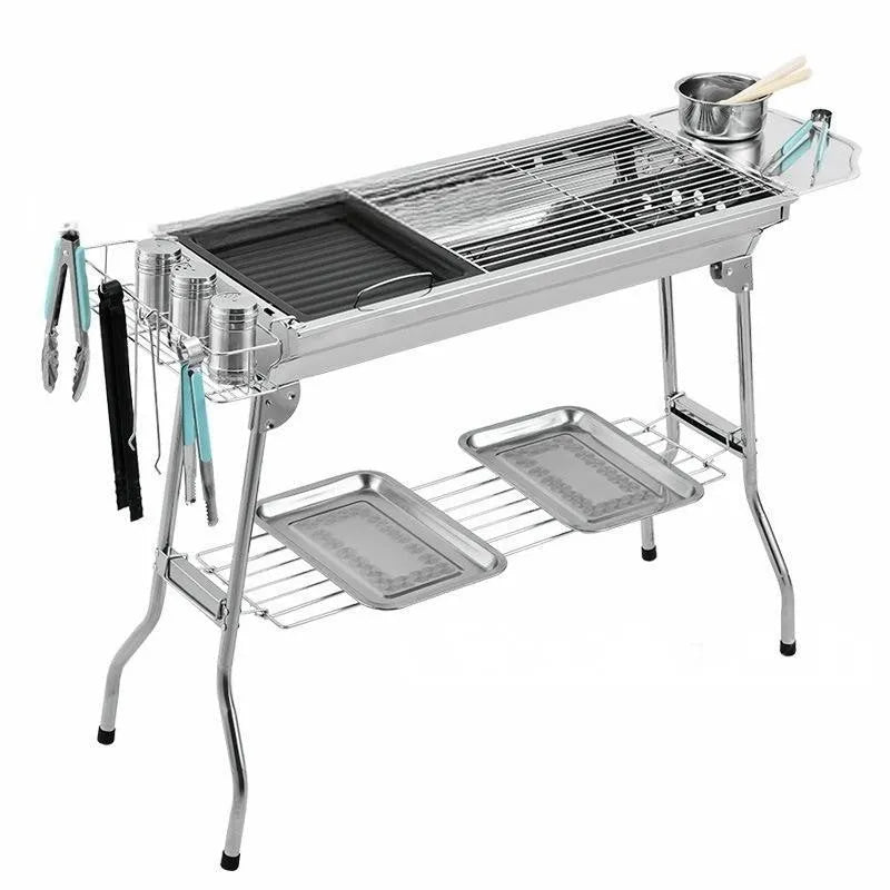 Stainless steel portable folding barbecue oven for outdoor cooking with more than five people capacity