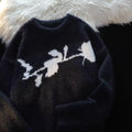 Men's dark rose flocking horse design sweater in cotton blend fabric