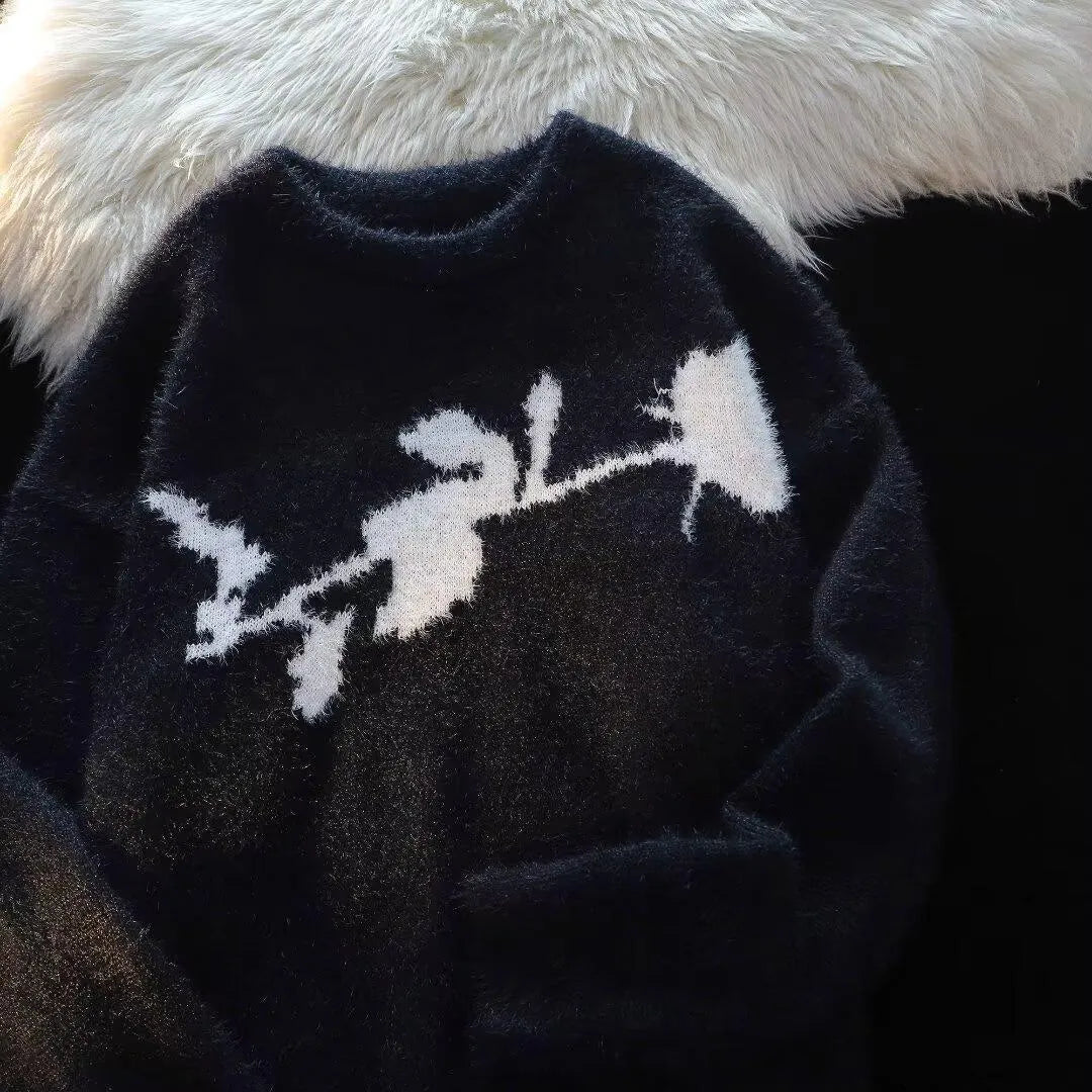 Men's dark rose flocking horse design sweater in cotton blend fabric