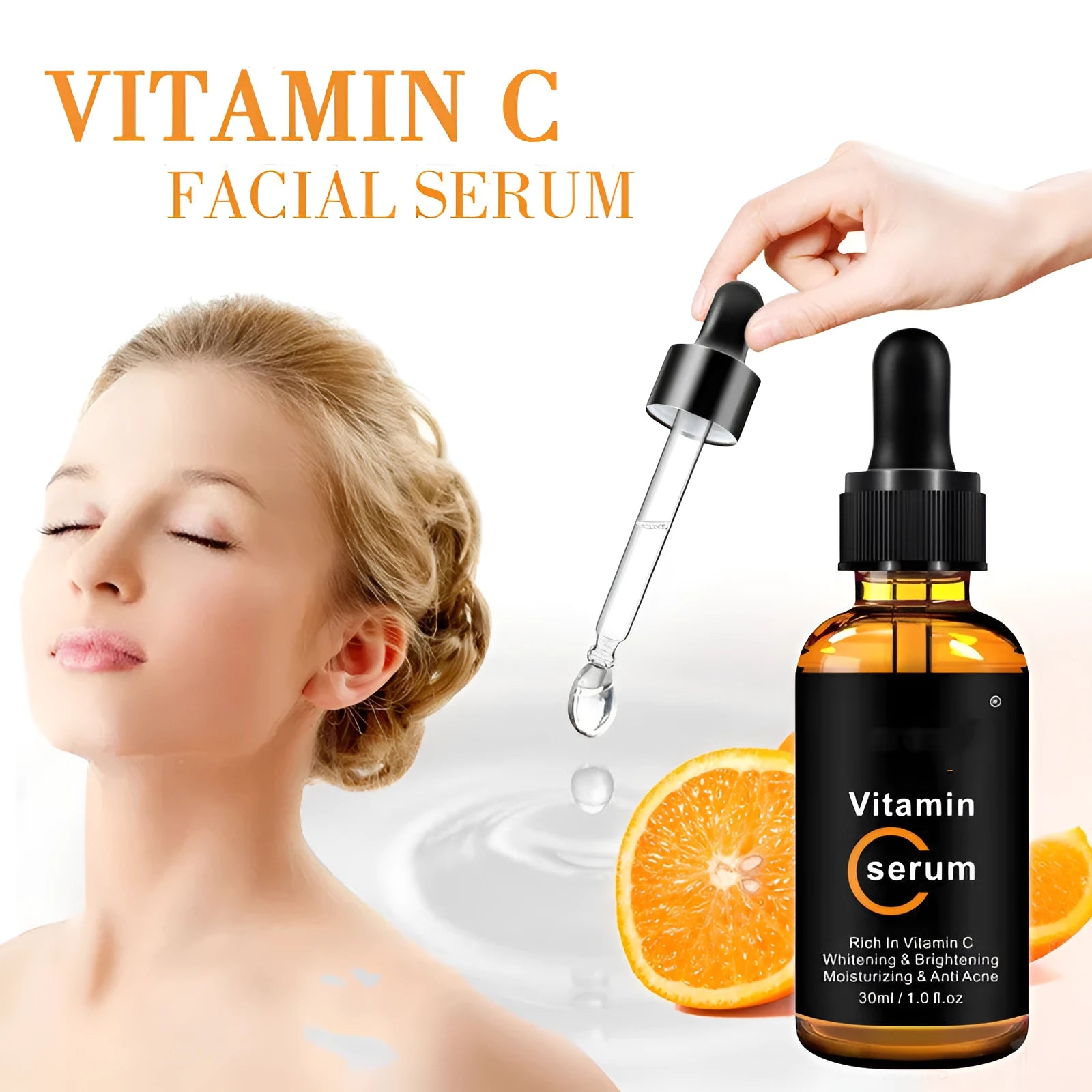 Vitamin C stock solution facial essence 30ml bottle with brightening and moisturising formula for universal skin type