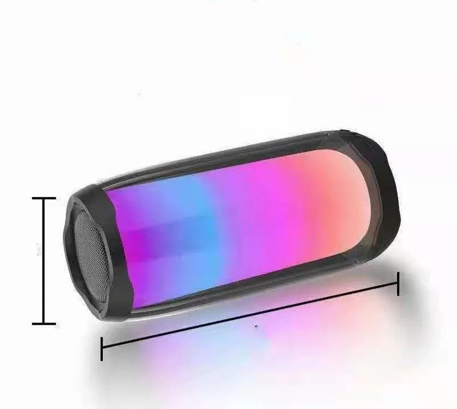 Bluetooth speaker with colourful light effects, subwoofer, and plastic shell, 96x96x210mm