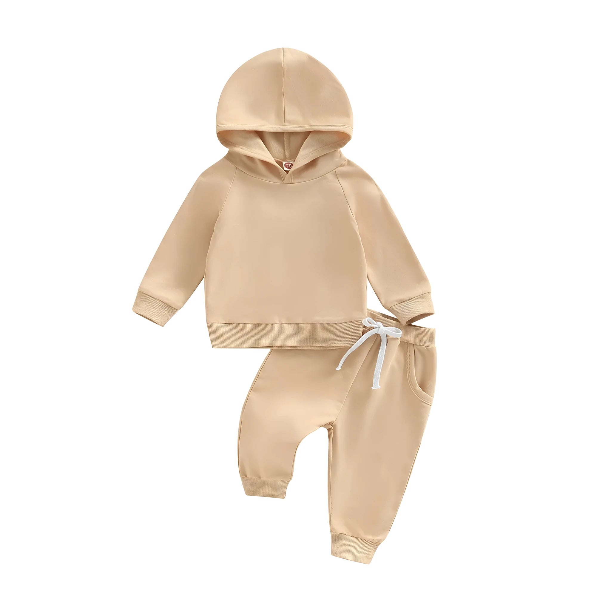 Boys solid colour cotton hooded sweater and trousers suit for autumn winter in apricot