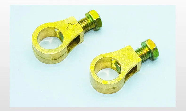 Pure copper car battery terminal clamp or connector on a white background.