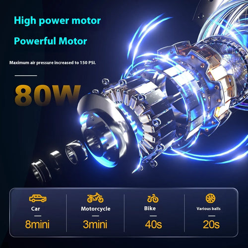 12V car inflatable high power 10Pa high pressure wireless air pump with plastic casing and nozzle attached