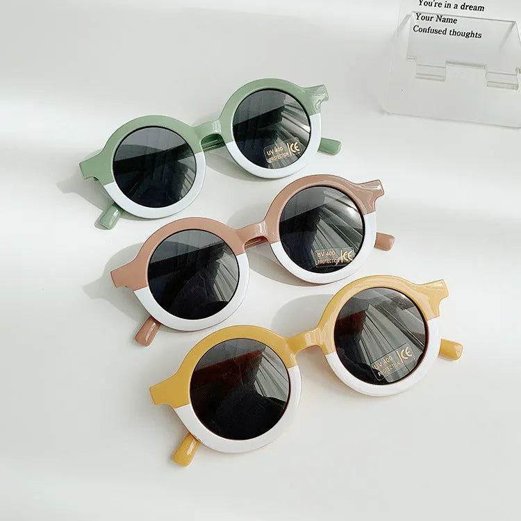 Children's round plastic sunglasses Korean cartoon style in lotus root pink white double fight colour