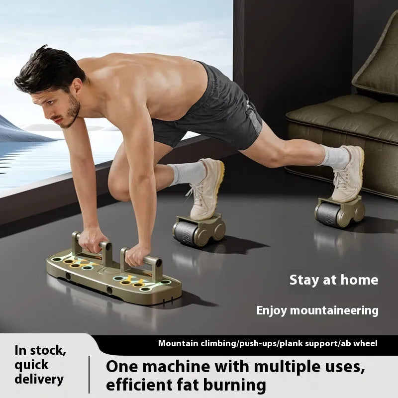 Multi-function four-wheel automatic rebound abdominal wheel in black for core fitness training