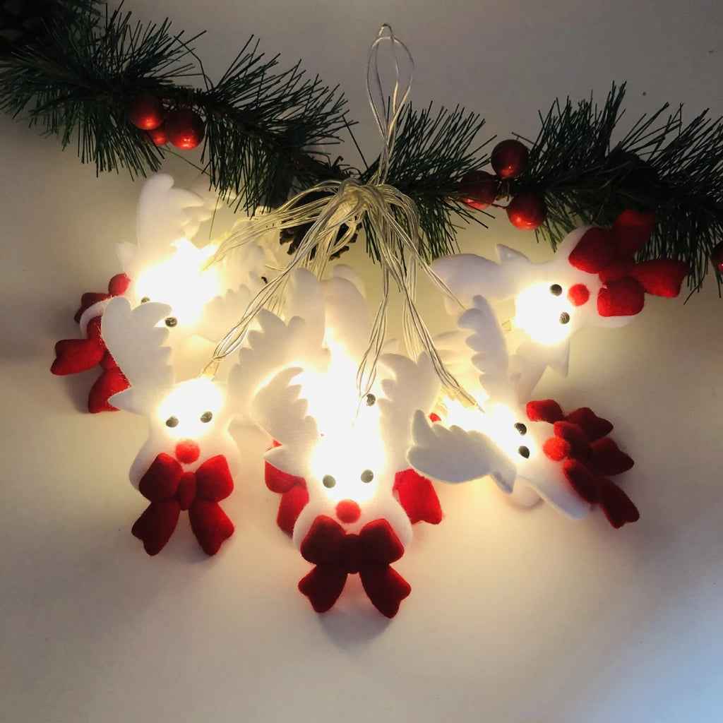 Christmas snowman LED string lights garland with warm white bulbs and character decorations
