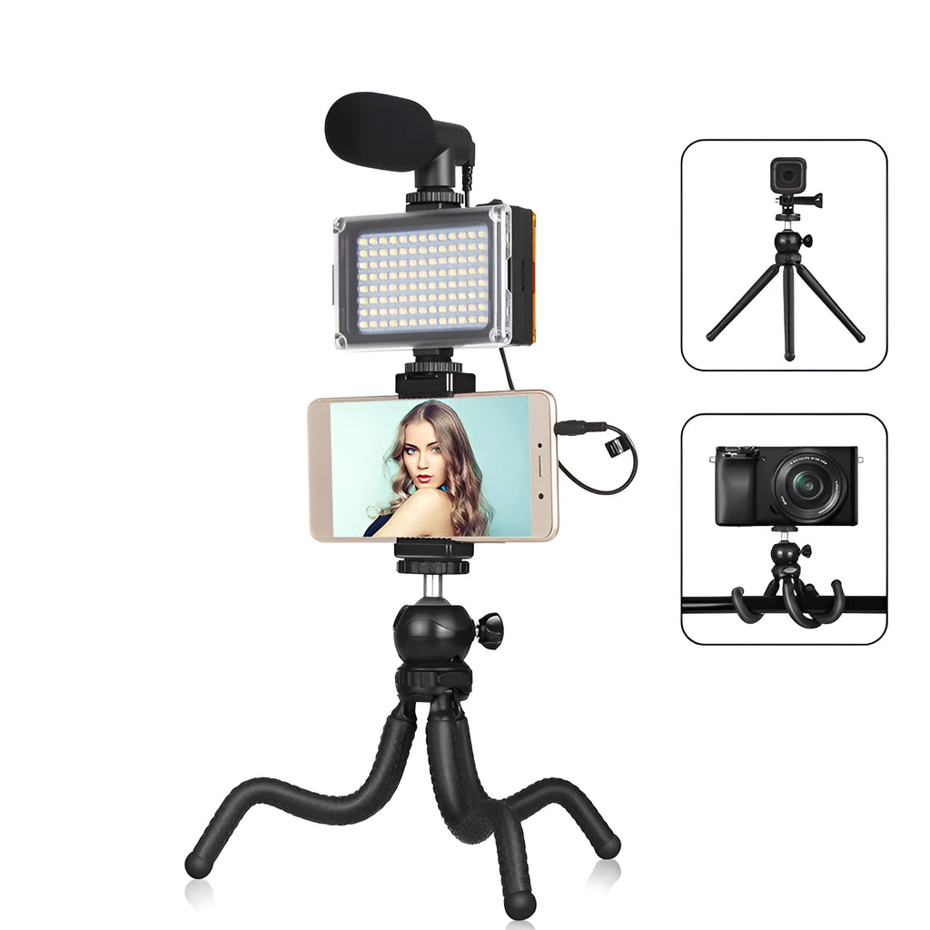 Black flexible mini tripod with rubber-coated legs and a 360-degree rotating ball head