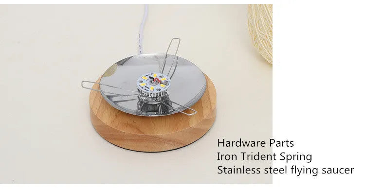 Hemp rope desk lamp with spherical shade on solid wood base