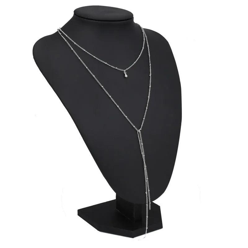 Simple retro clavicle necklace geometric multi-layer alloy electroplated golden silver chain