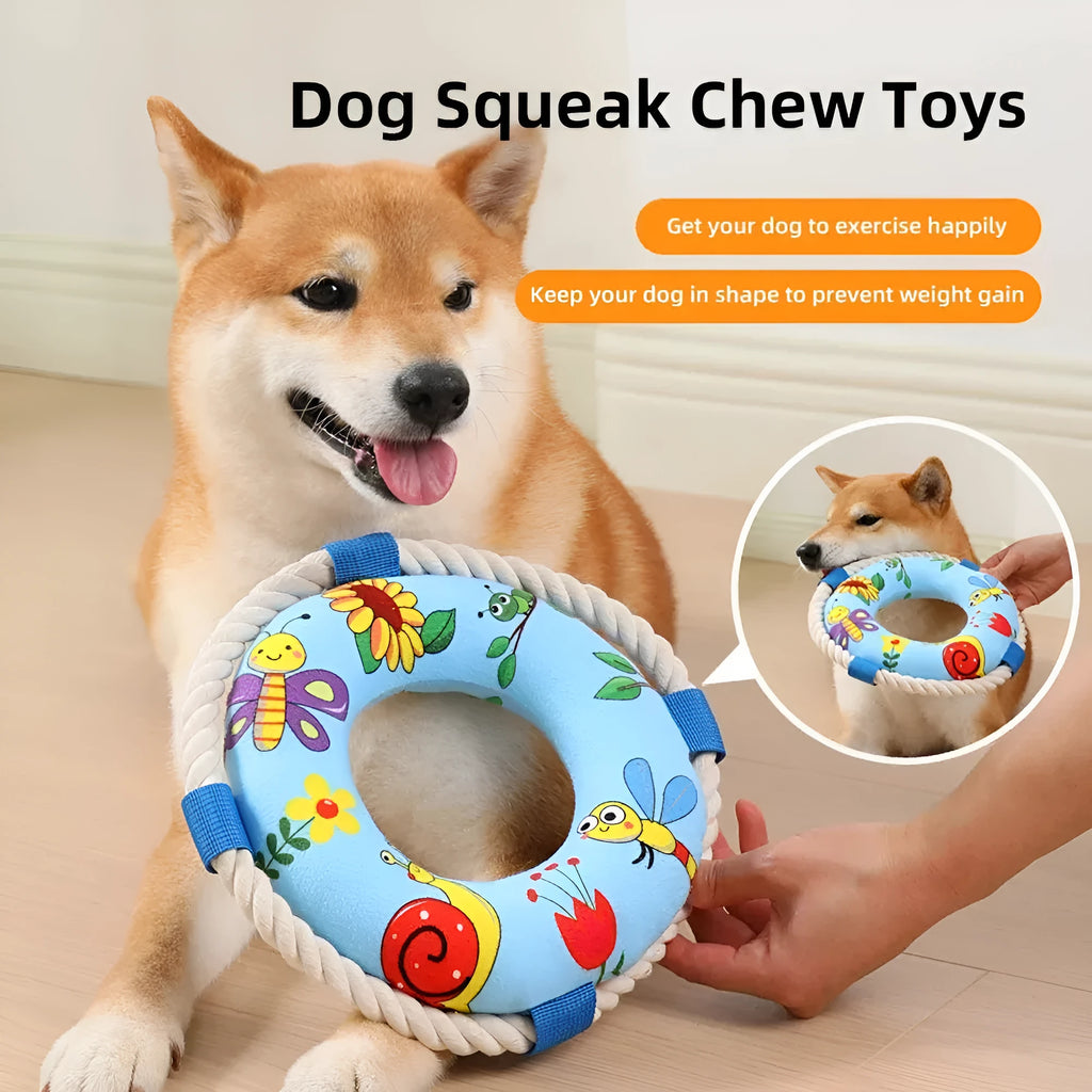 25cm blue dog pull ring training toy with squeaker for puppies and medium dogs