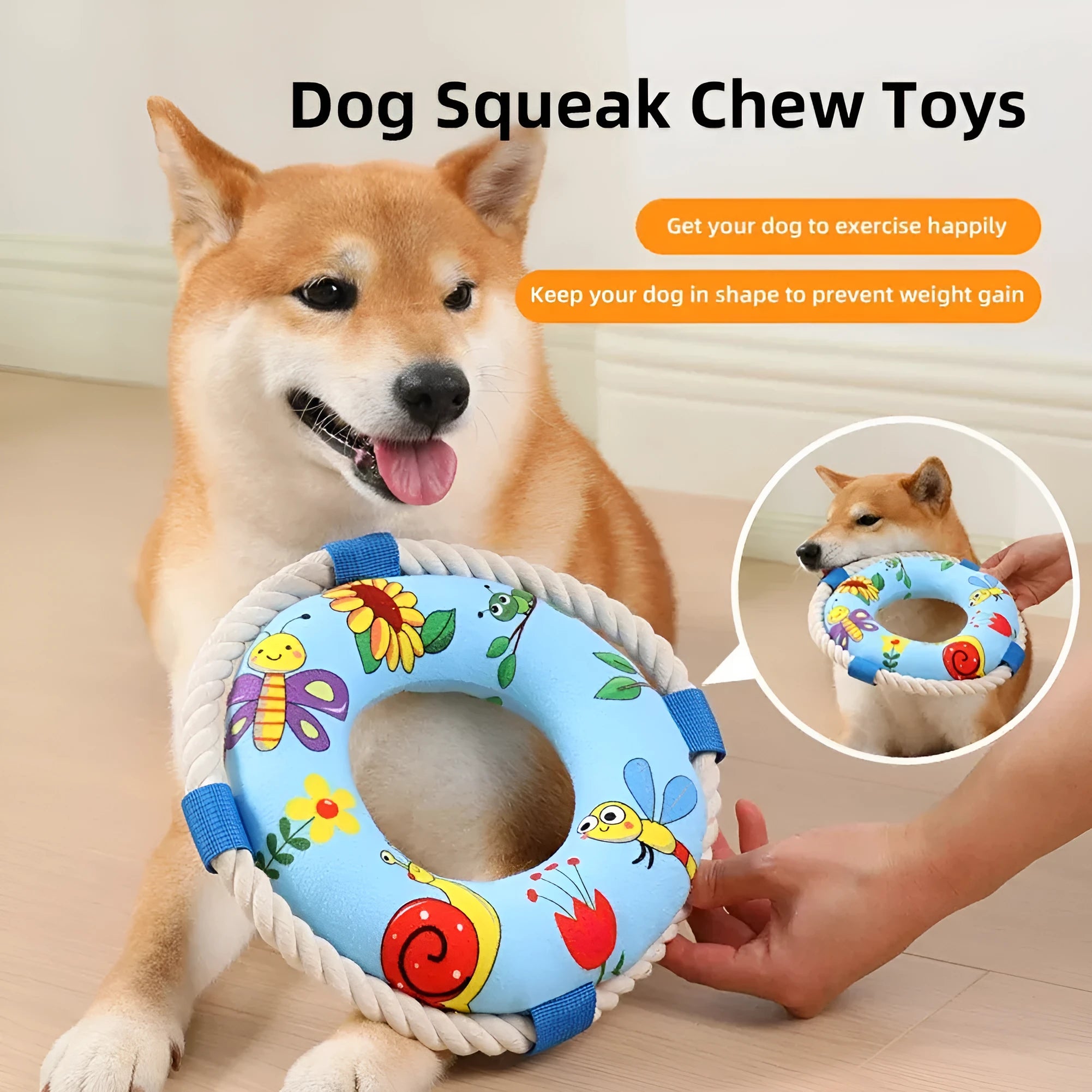 25cm blue dog pull ring training toy with squeaker for puppies and medium dogs