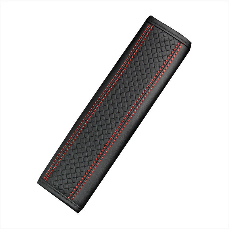 Fibre leather embossed car seat belt shoulder guard protective cover in black, 6.5x23cm