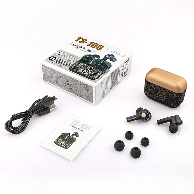 Black and white wireless Bluetooth headset with head-mounted design showing ear cups.