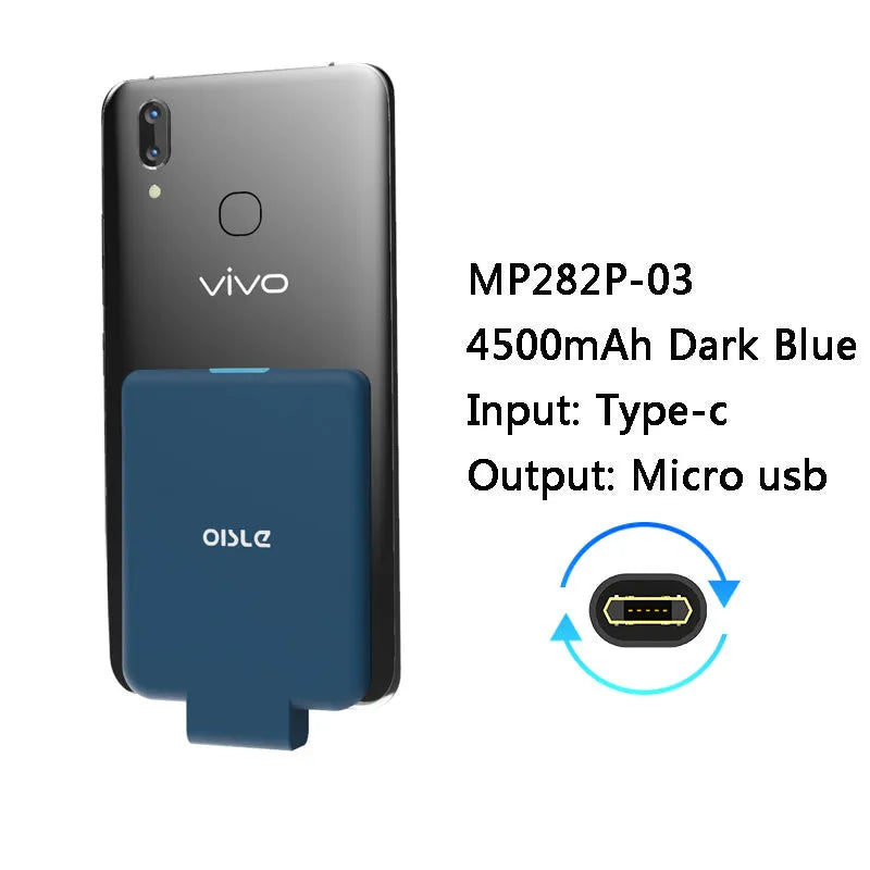Back clip battery portable charger with magnetic clip in multiple colours