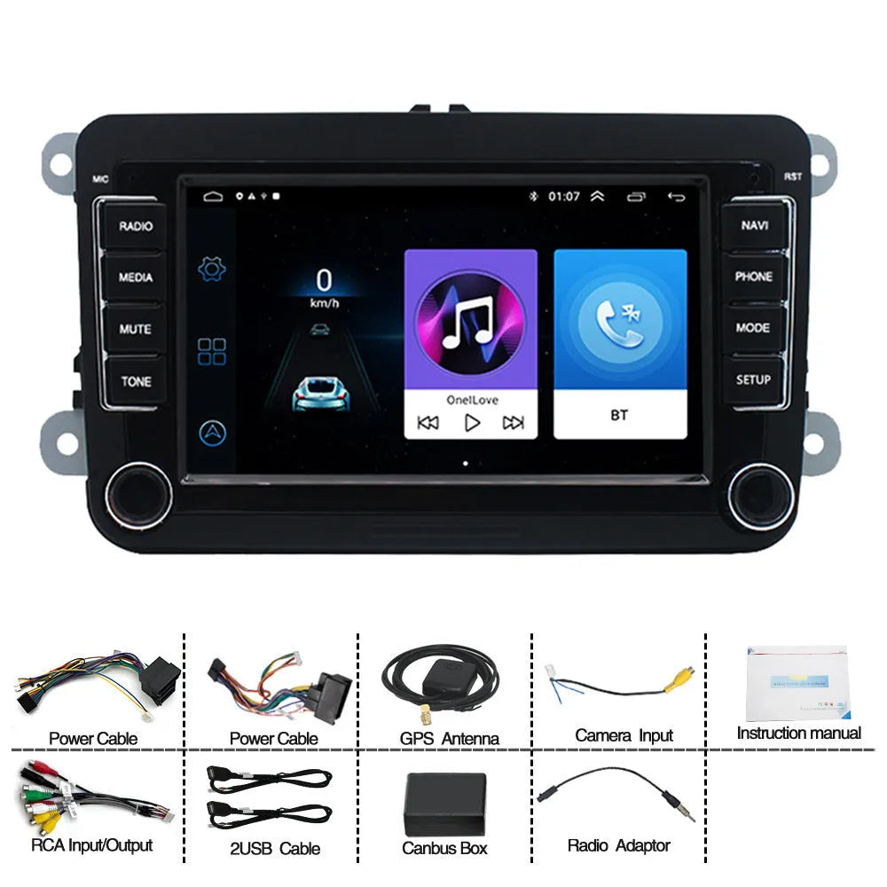 7-inch universal Android car stereo head unit for Volkswagen with touchscreen and USB ports