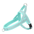Reflective black dog chest strap with hand-holding rope on a white background