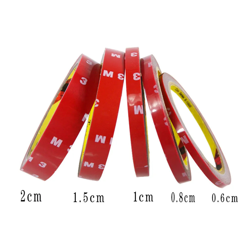 Red double sided adhesive M3 tape 0.6cm width acrylic foam on a car badge