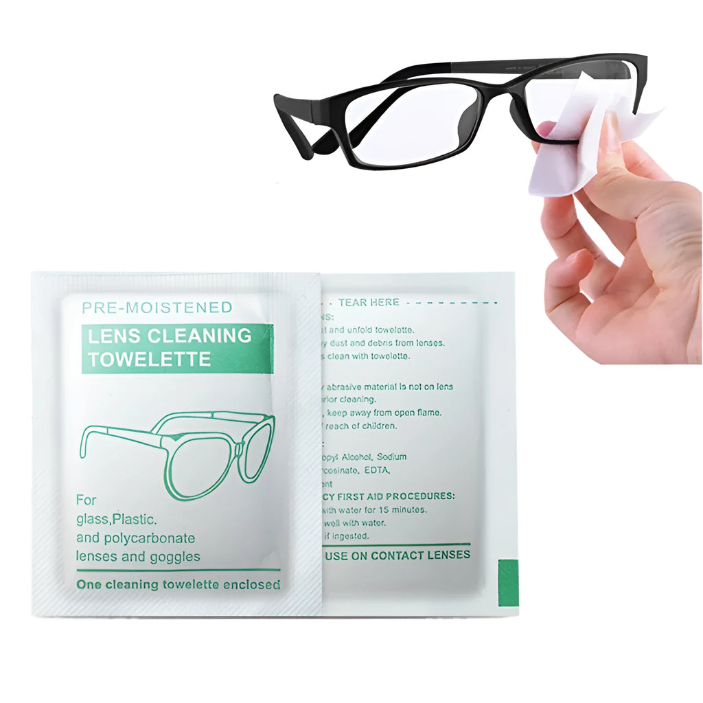 100 pack of individually sealed white lens cleaning wipes for glasses and screens