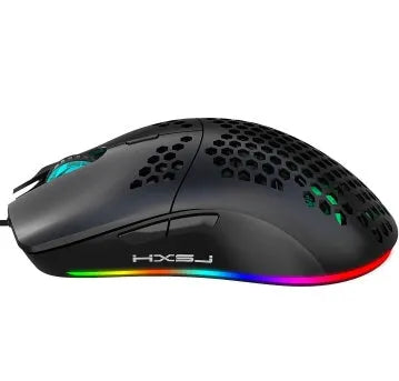 J900 lightweight honeycomb shell wired gaming mouse with RGB lighting, black colour, 6 buttons and 150cm cable