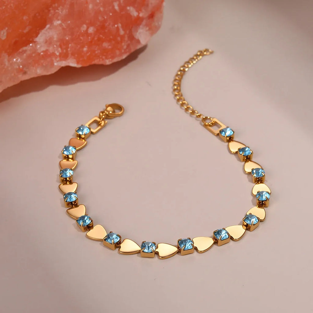 Women's stainless steel bracelet with 18K electroplating and geometric colour zircon stones, NMSB-J737-1