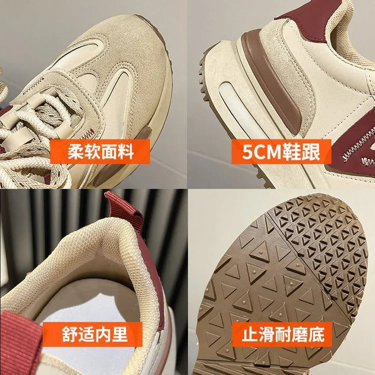Women's retro platform sports shoes in artificial PU with rubber sole and lace-up front