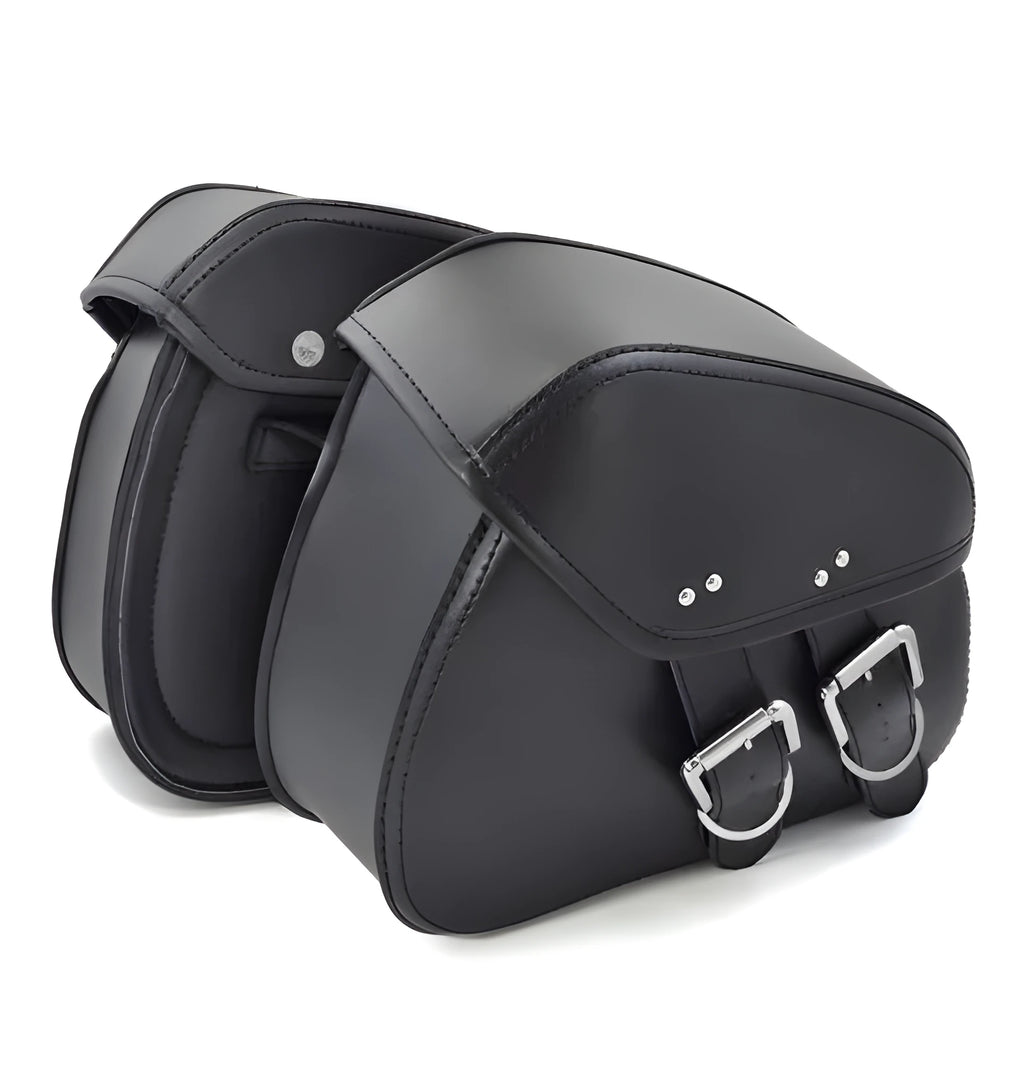 Black PU leather motorcycle saddlebags side storage pouches for Harley cruiser 28x18x12cm