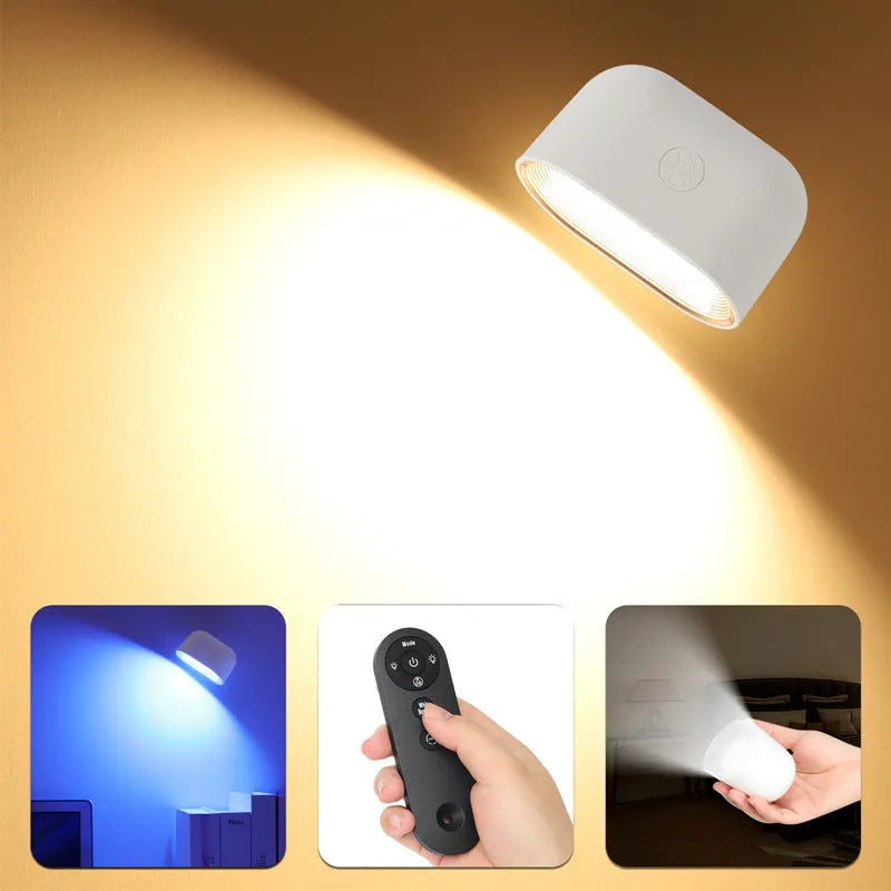 Oval white touch control magnetic wall lamp with remote on a plain background.