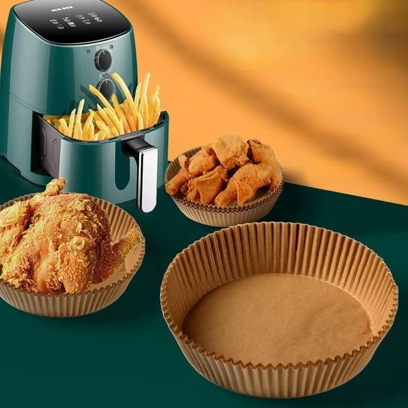 Disposable Air Fryer Paper Liners Food-Grade Parchment Baking Accessories Oil-Proof Non-Stick Round Bowl Shape 16cm Diameter 4.5cm Height 50-Piece Pack for Air Fryer Microwave Oven Steamer Natural Colour