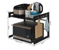 Retractable metal kitchen microwave rack on countertop with 2-layer shelf and no-punch installation