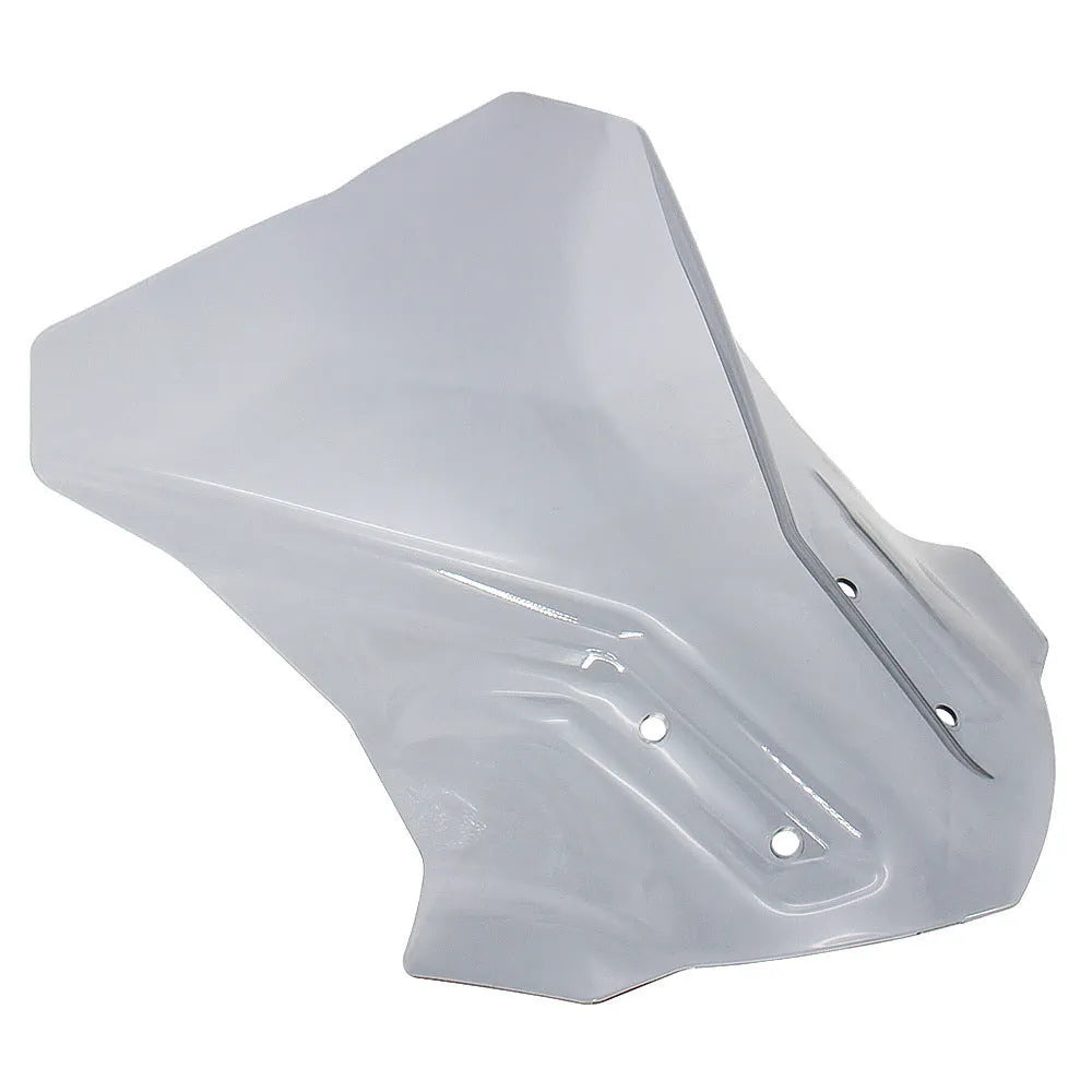 Transparent gray motorcycle windshield shroud for BMW G310GS, side view installed on bike