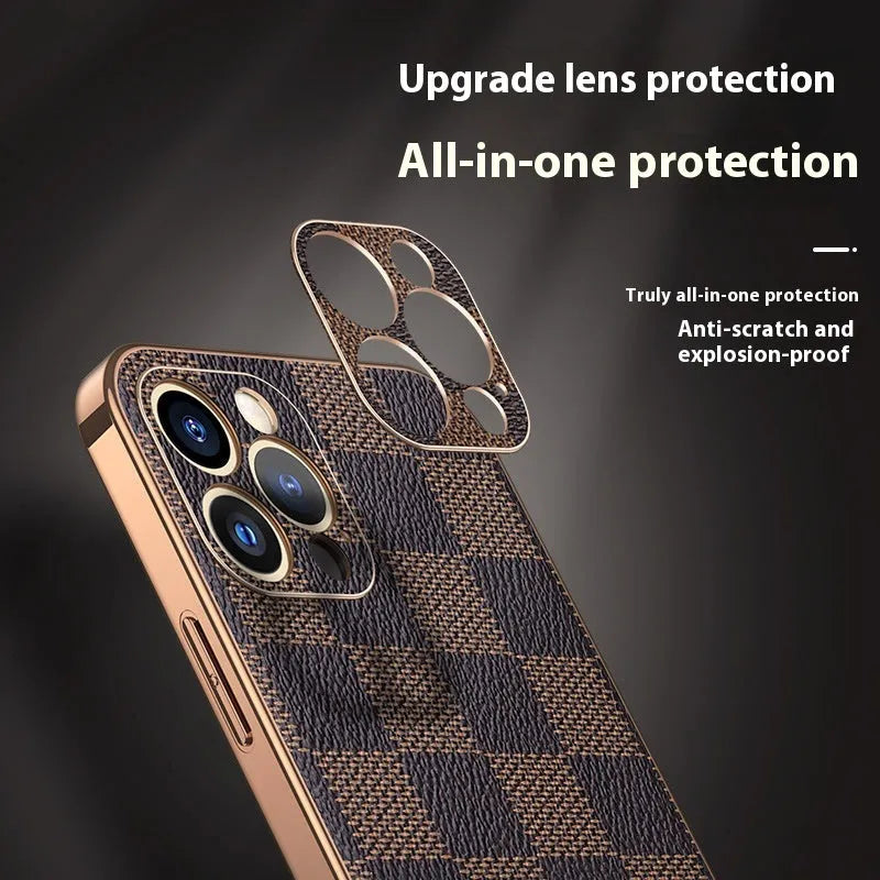Streamer Plating Plaid TPU phone case in blue for iPhone 12 Pro with shimmery finish