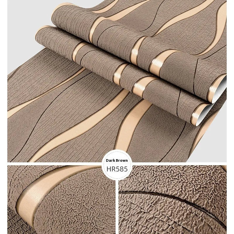 Curve Stripe 3D textured wallpaper roll showing close-up of light grey velvet geometric pattern