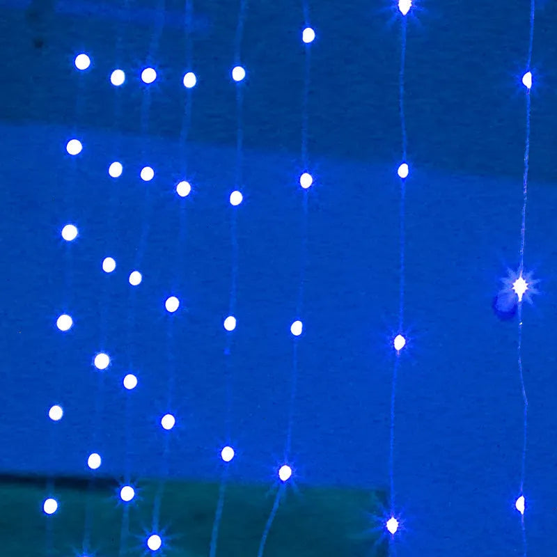 Copper curtain LED string light with USB cable in blue, purple, warm white, or white colour options